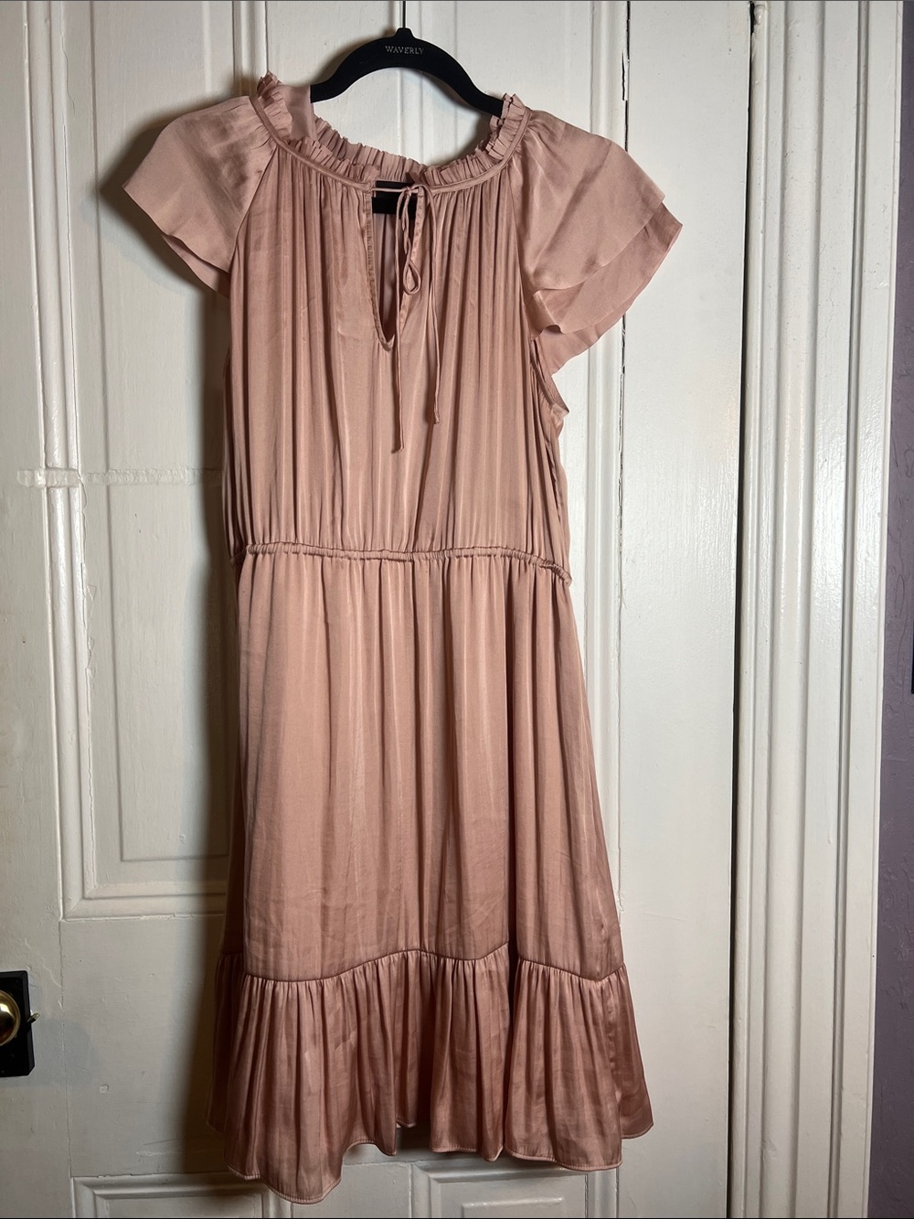 Banana Republic Dusty Blush Tiered Ruffle Midi Dress